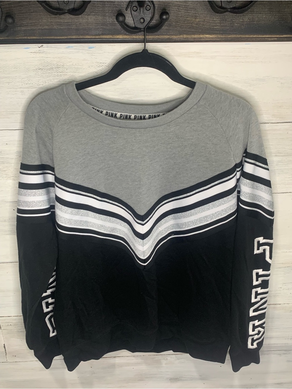 Victoria's Secret PINK Gray, Black and White Chevron Crewneck Sweatshirt